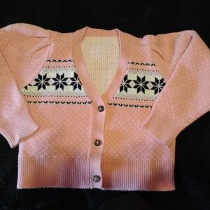 Pink V-Neck Patterned Women’s Cardigan Sweater